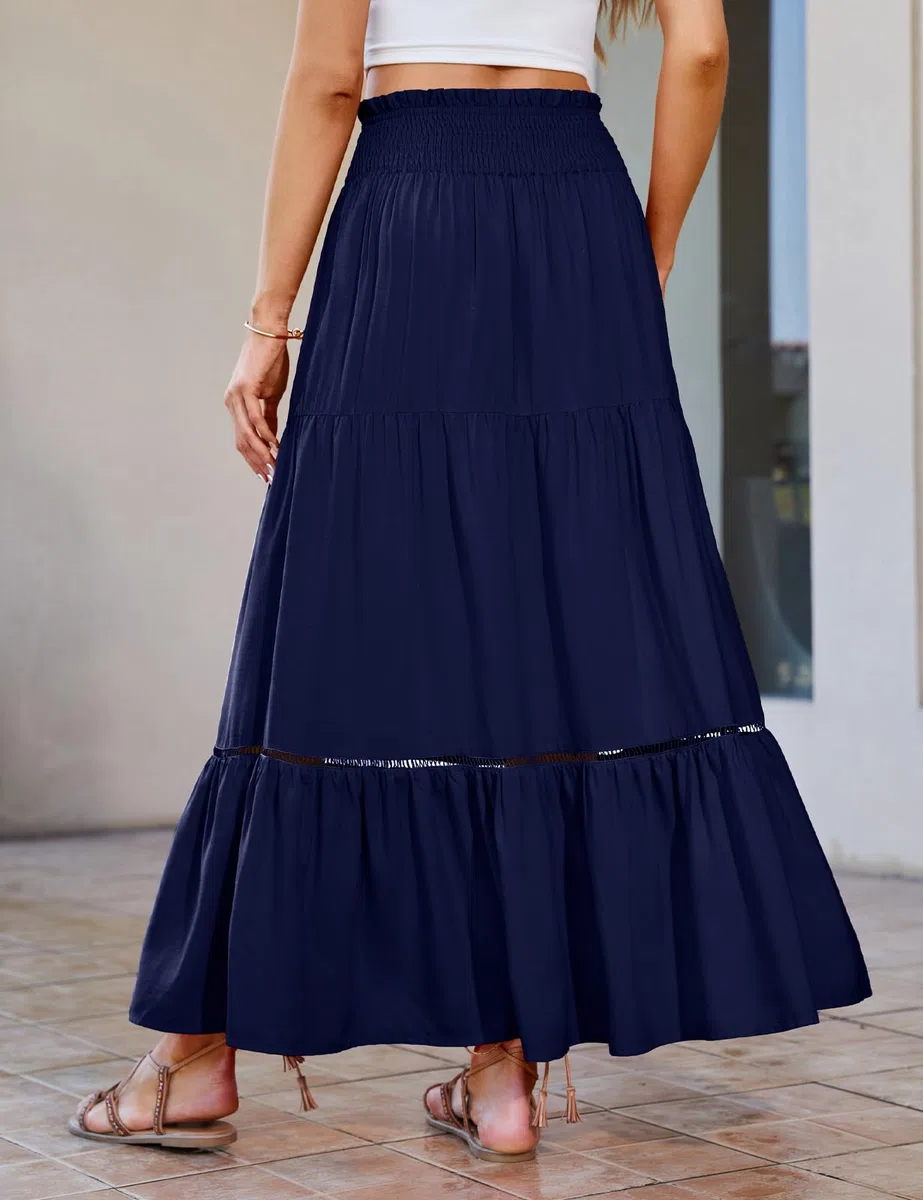 HEEKPEK Faldas Mujer Verano Cintura Alta Largas Falda Bohemia Maxi Corte A Falda Básica de Faldones para Vacaciones Playa Casual
