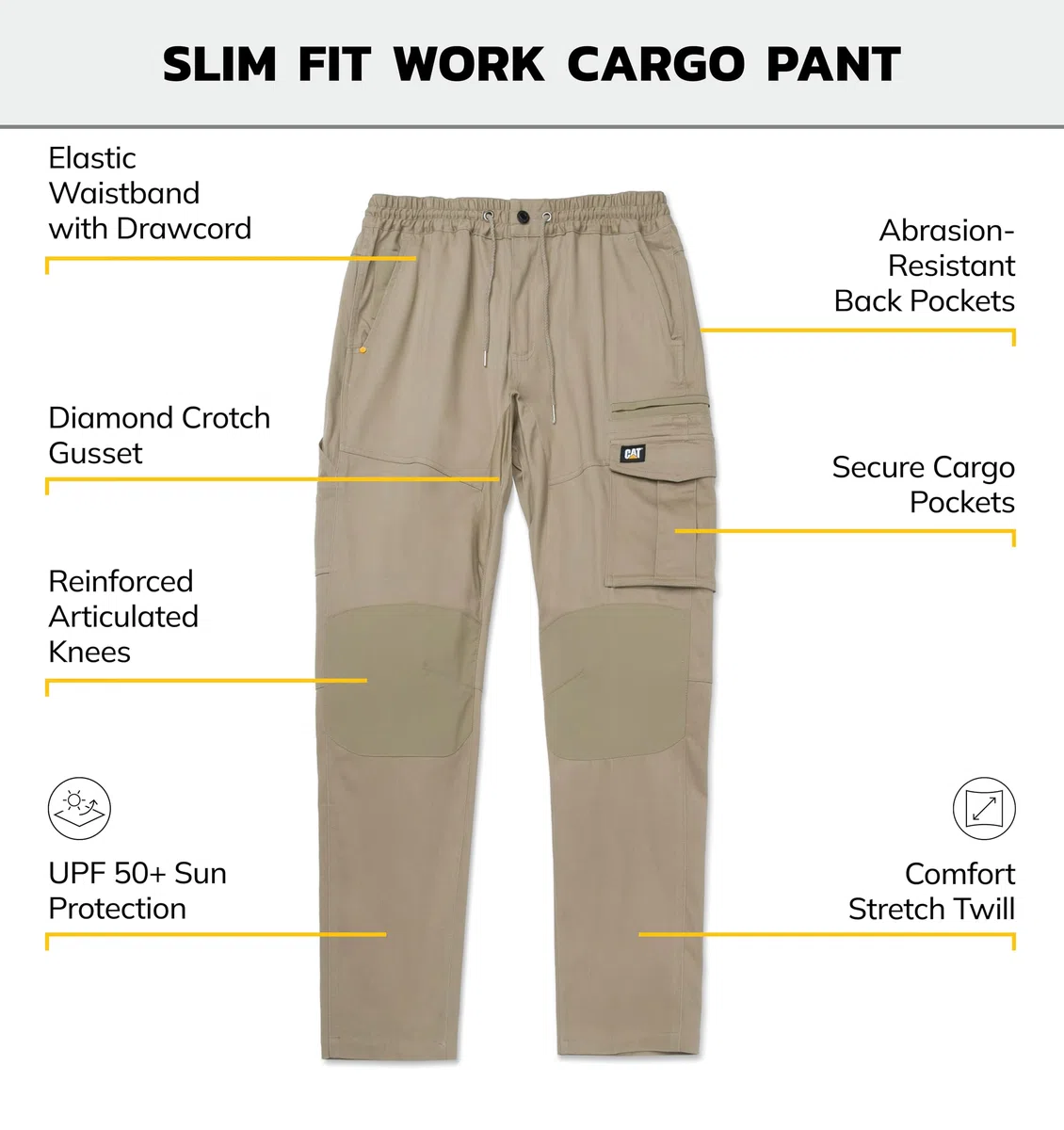 Cat Slim Fit Work Cargo Pant Pantalones de utilidades de Trabajo para Hombre