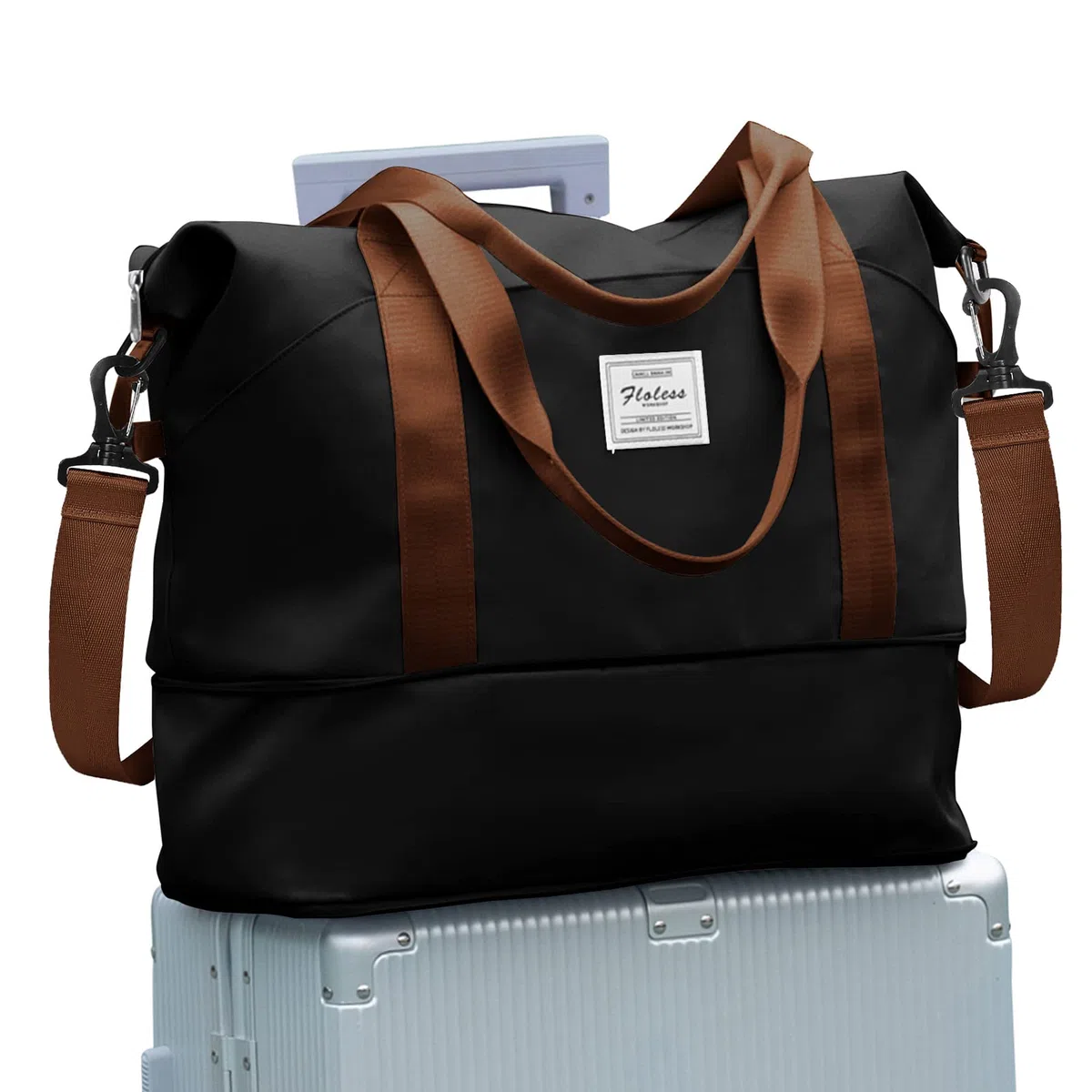 SEAFEW Bolsa de Viaje 40x20x25 para Ryanair,Bolsa de Mano Equipaje de Fin de Semana 40x30x20 para Mujer,Impermeable Bolsa de Deporte para Gimnasio,Bolso de Natación para Playa,A4-Negro-Marrón