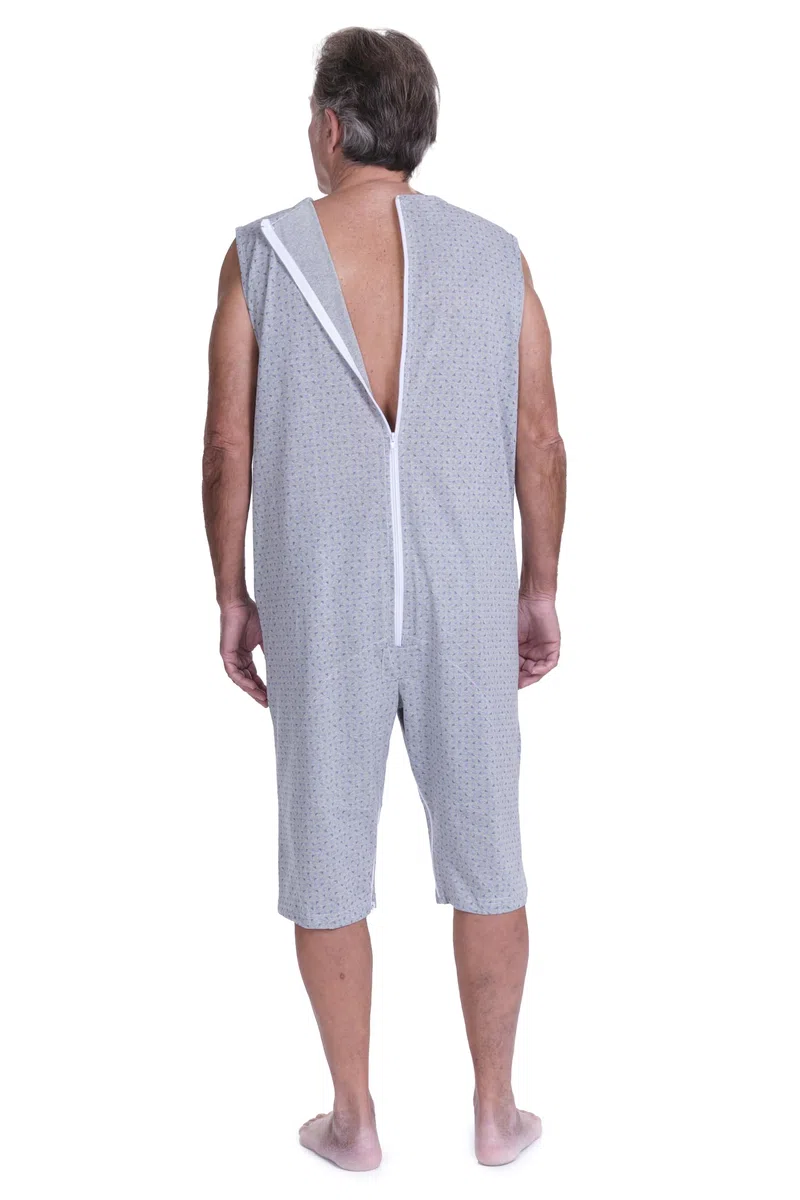 FERRUCCI COMFORT Pijama Tutón Sanitario de Verano Sin Mangas en Algodón - 9008/8 - Apto para Ancianos, Incontinencia, Alzheimer, Pantalón Corto, Fresco, gris, XXL