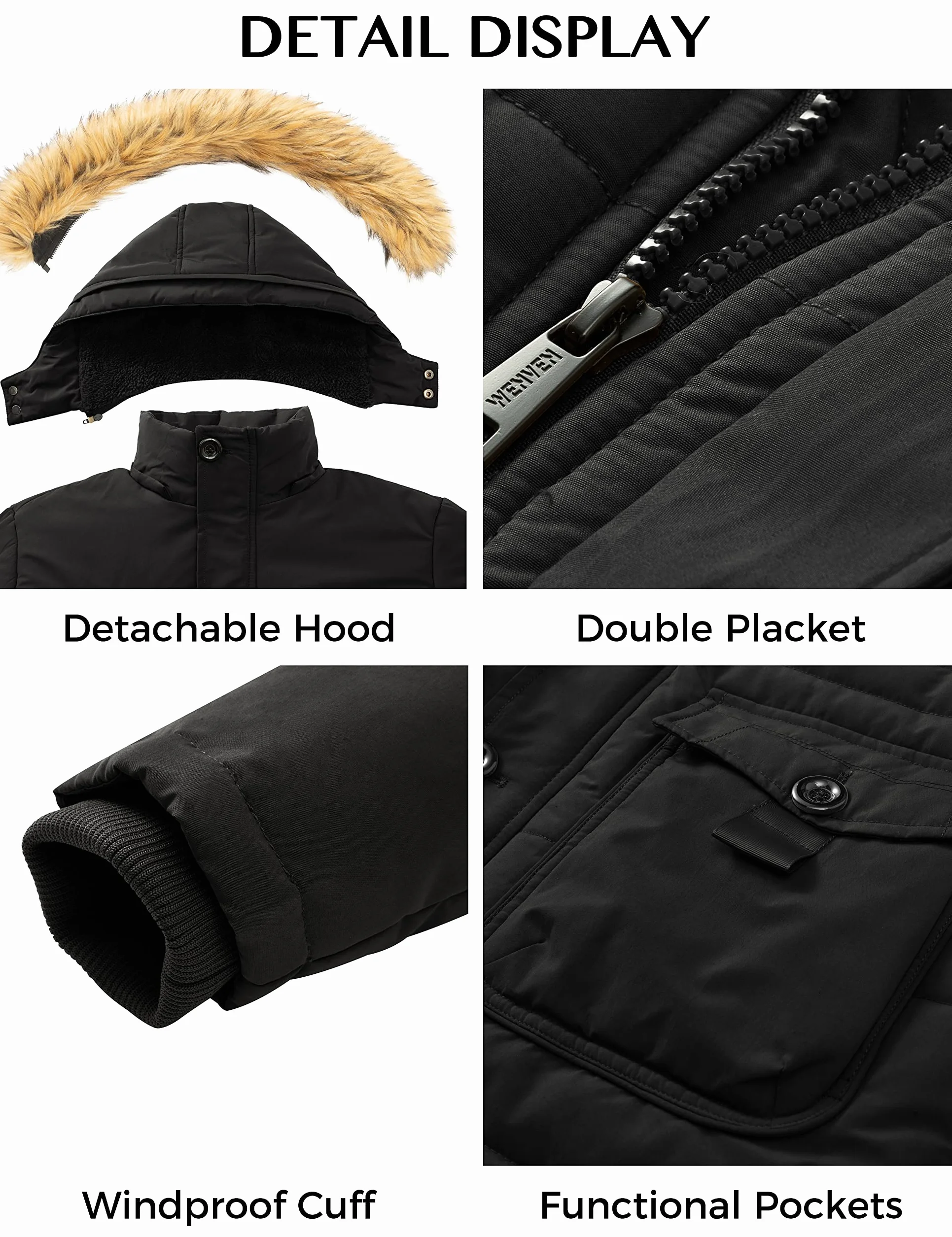 WenVen - Chaqueta cortavientos de forro polar para hombre con capucha extraíble