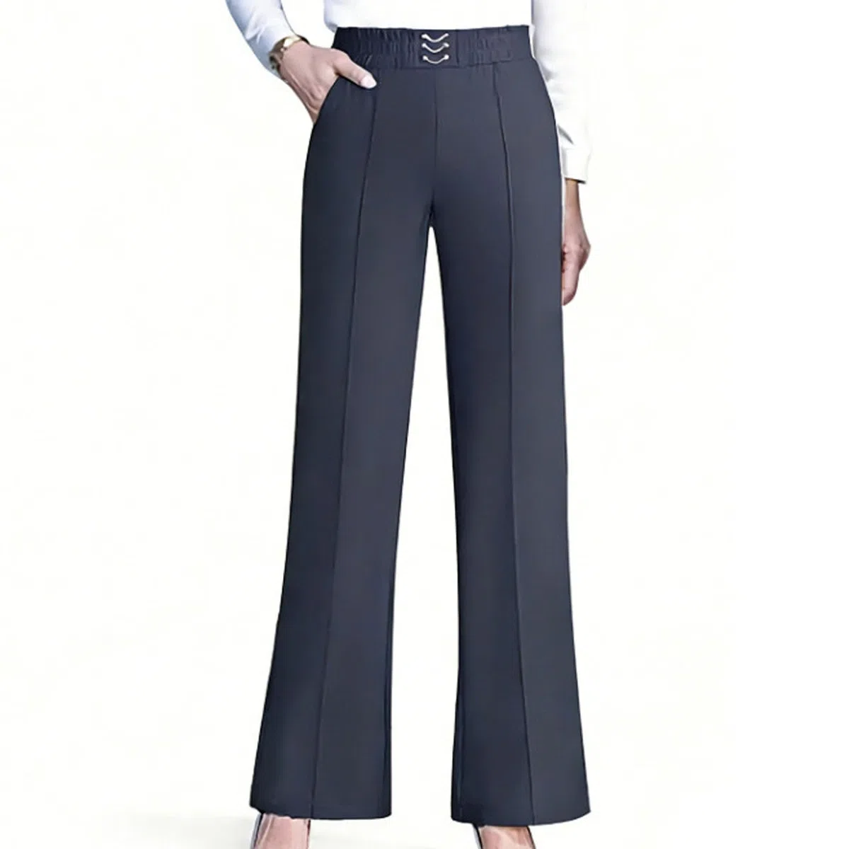 Pantalones de Vestir para Mujer de Talle Alto y Pierna Ancha | Tejido Fluido y drapeado | Pliegues Frontales definidos | Estilo Formal y Casual