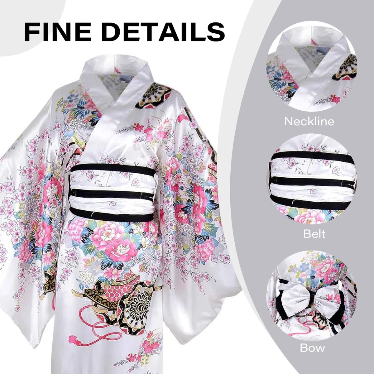 Yukata para Mujer, Kimono japonés con Estampado Floral, Sedoso, cómodo y Agradable para la Piel, con cinturón, Estilo Tradicional de Kioto, Ideal para Fiestas, Cosplay y Accesorios (Blanco).
