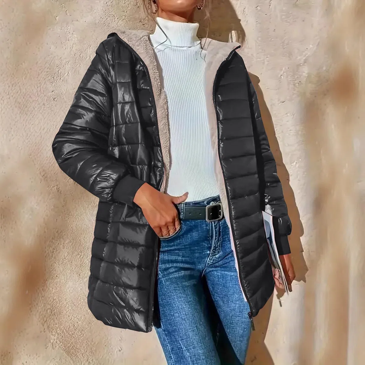 Chaqueta De Plumas para Mujer Manga Larga con Capucha Color Liso - Chaqueta Mujer Entretiempo con Bolsillo Cremallera Moda Transpirable Suave Cazadoras Deportiva Termica Plumíferos