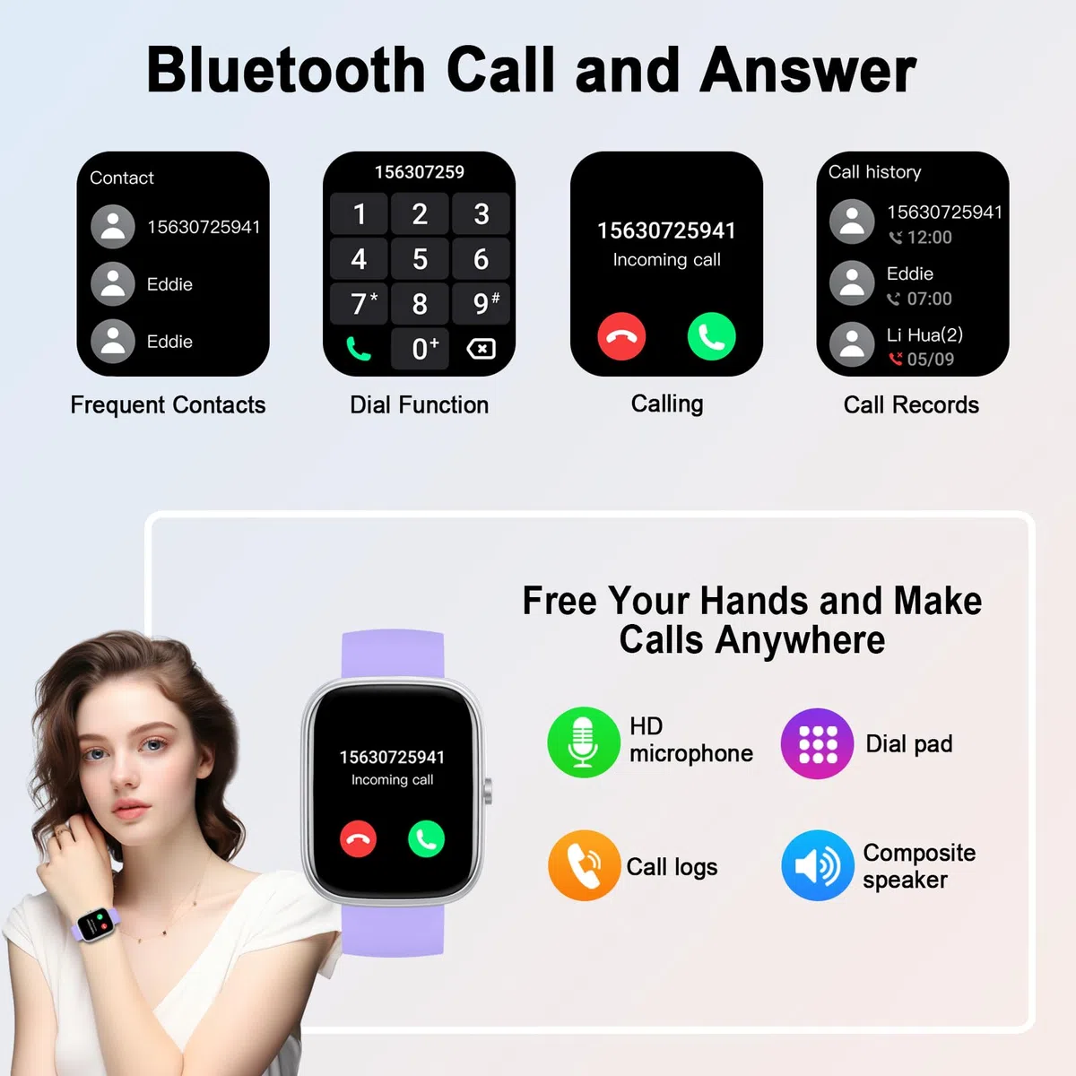 Reloj Inteligente Hombre Mujer, 1.91'' Smartwatch con Llamadas Bluetooth, 110+ Deportivos Pulsera Actividad con Pulsómetro/Monitor de Sueño/Podómetro,Impermeable IP68 Smart Watch para Android/iOS-2024