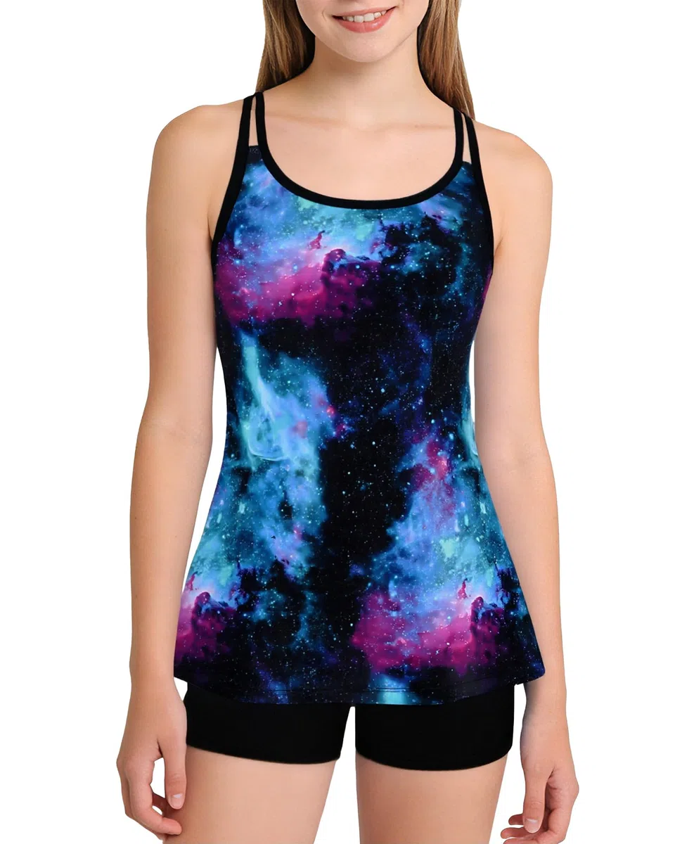 Traje de baño de 2 piezas para niñas de 7 a 16 años, traje de baño para niñas, conjunto de tankini de secado rápido, trajes de baño tankini fluidos con pantalones cortos, trajes de baño para
