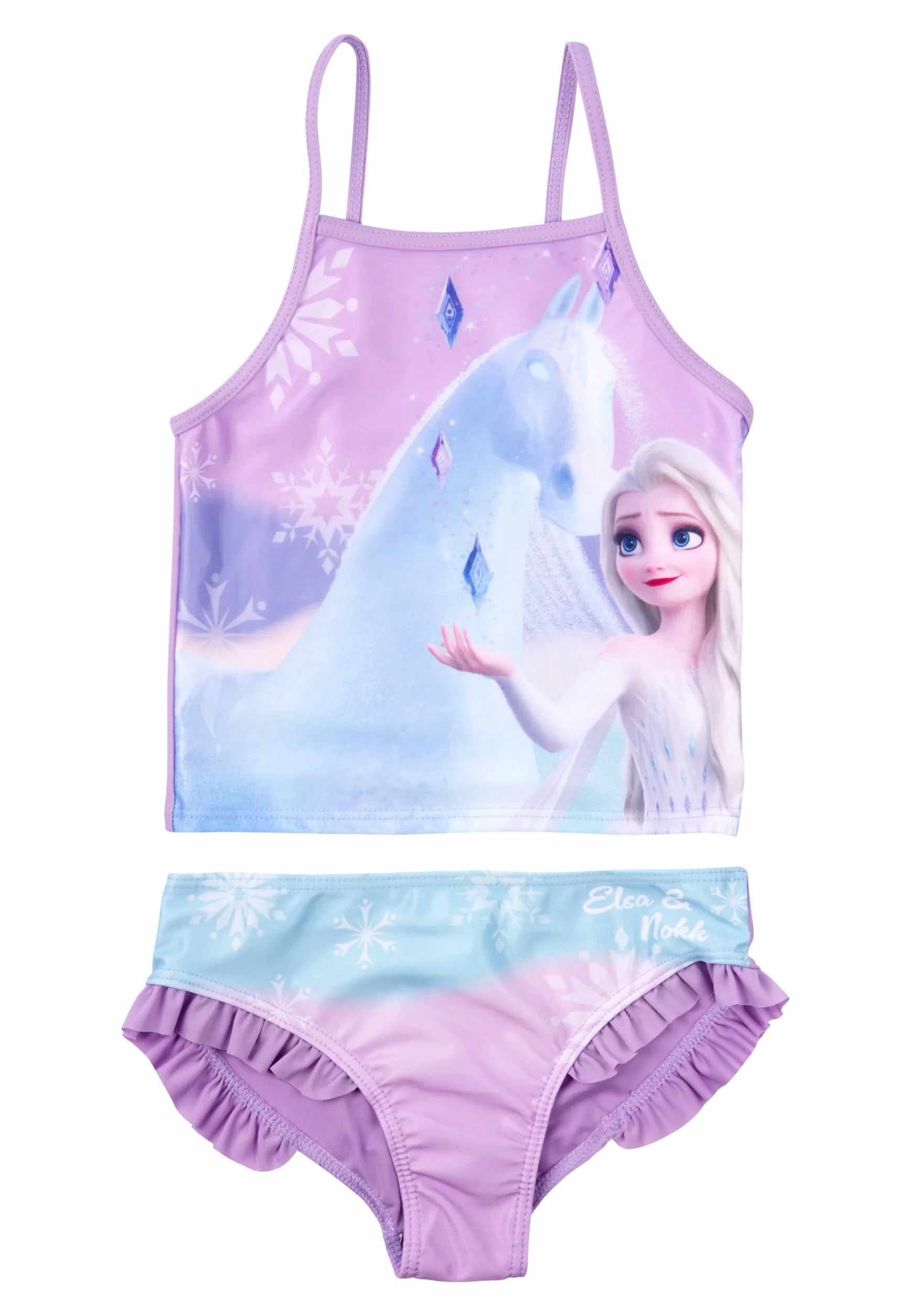 Disney Frozen Tankini con volantes para niña - Elsa Frozen - Traje de baño de dos piezas, color lila