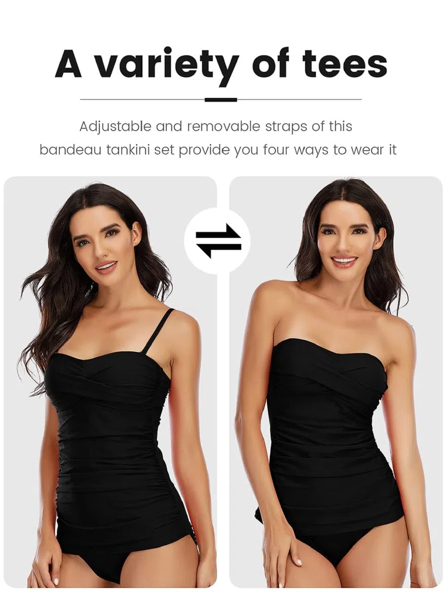 Yutdeng Trajes de Baño Mujer 2 Piezas Tankini Bandeau con Tirantes Desmontable Bañador sin Tirantes Bikini Push Up con Tanga Tankinis Mujer Tallas Grandes Bañador Vientre Plano