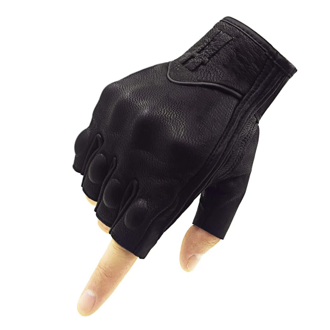 Harssidanzar Guantes de Motocicleta de Cuero de Piel de Cabra sin Dedos para Hombre con Pantalla táctil GM037EU