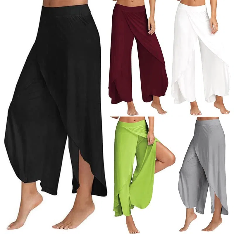 Pantalones de baile para mujer, de gasa, sueltos, para bailar, de pierna ancha, leotardo latino, yoga, práctica, cintura alta, pantalones largos suaves para el hogar
