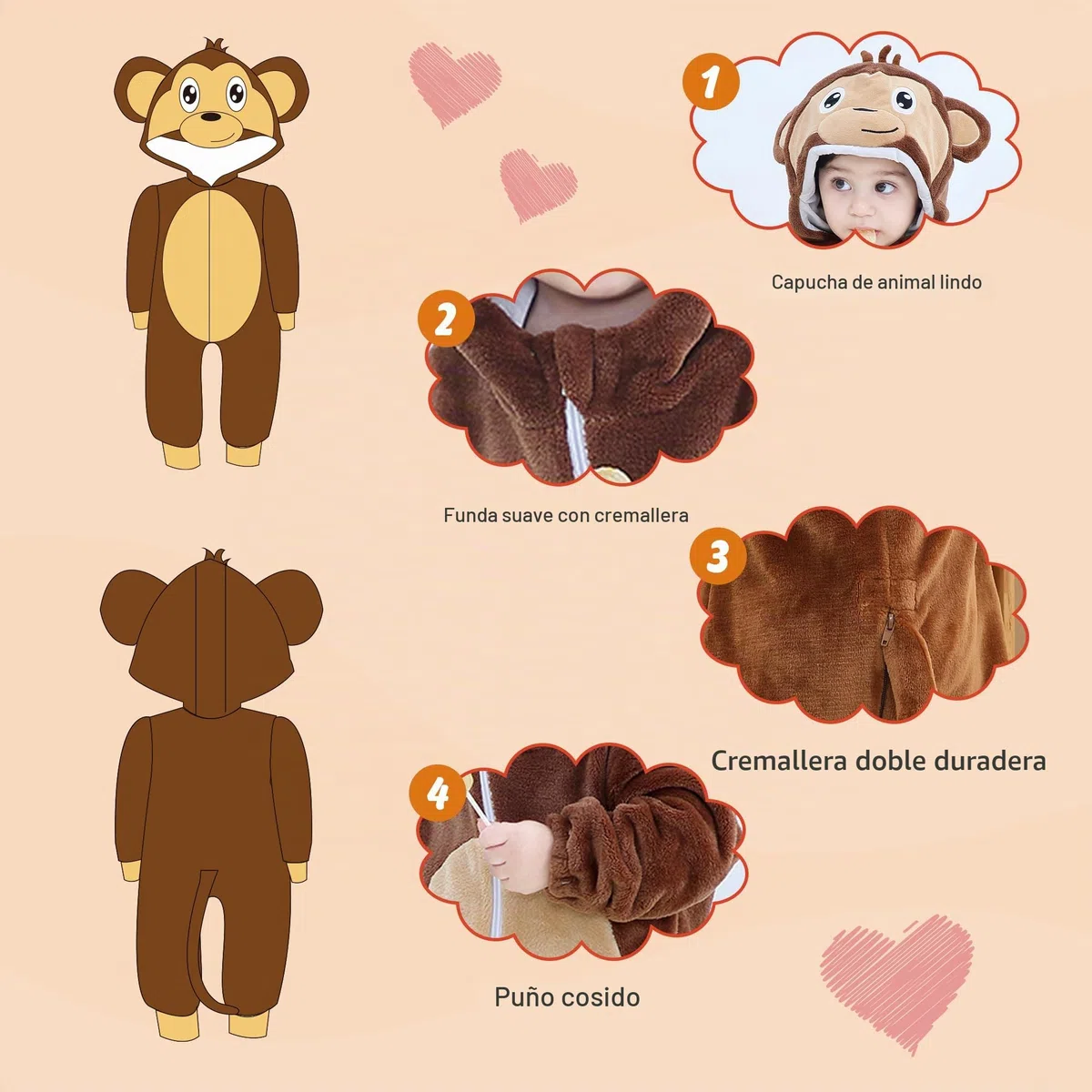 Mameluco de Animal Invierno con Capucha para Bebés Unisex,2-36 Meses