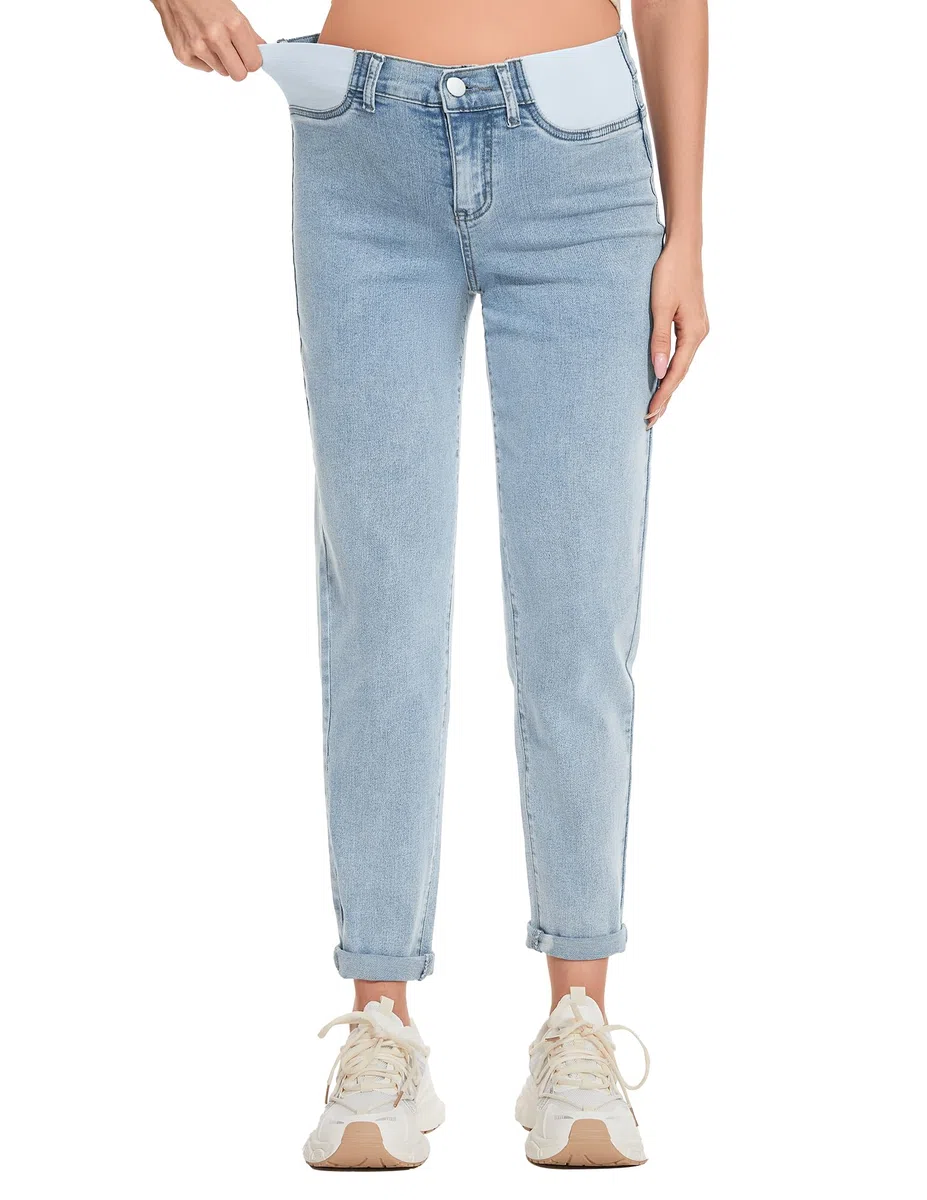 FABRACK Jeans de maternidad para mujer, de tiro medio, elásticos, para debajo del vientre, pantalones de mezclilla para embarazo, con panel elástico insertado