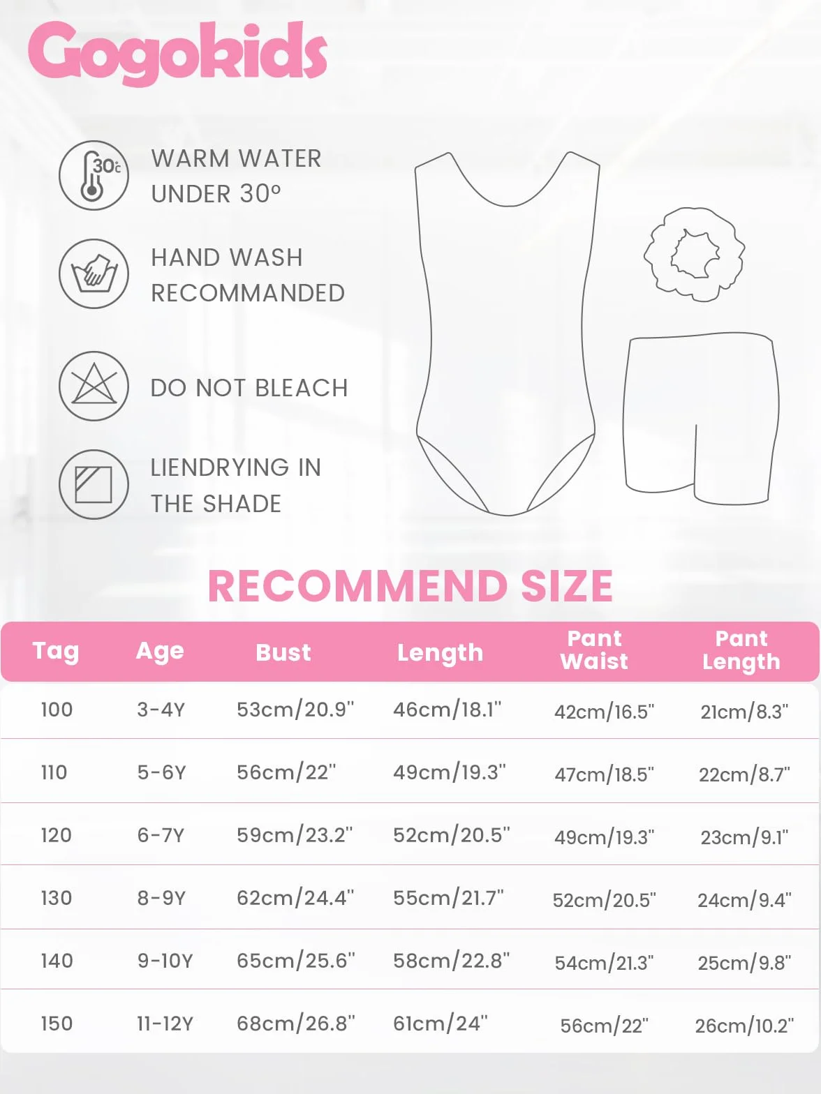 Gogokids Conjunto de 3 piezas de gimnasia para niñas, cuello en V, con purpurina, leotards, para niños, con pantalones cortos y goma para el pelo para ballet, yoga y actuaciones, edades 3-12