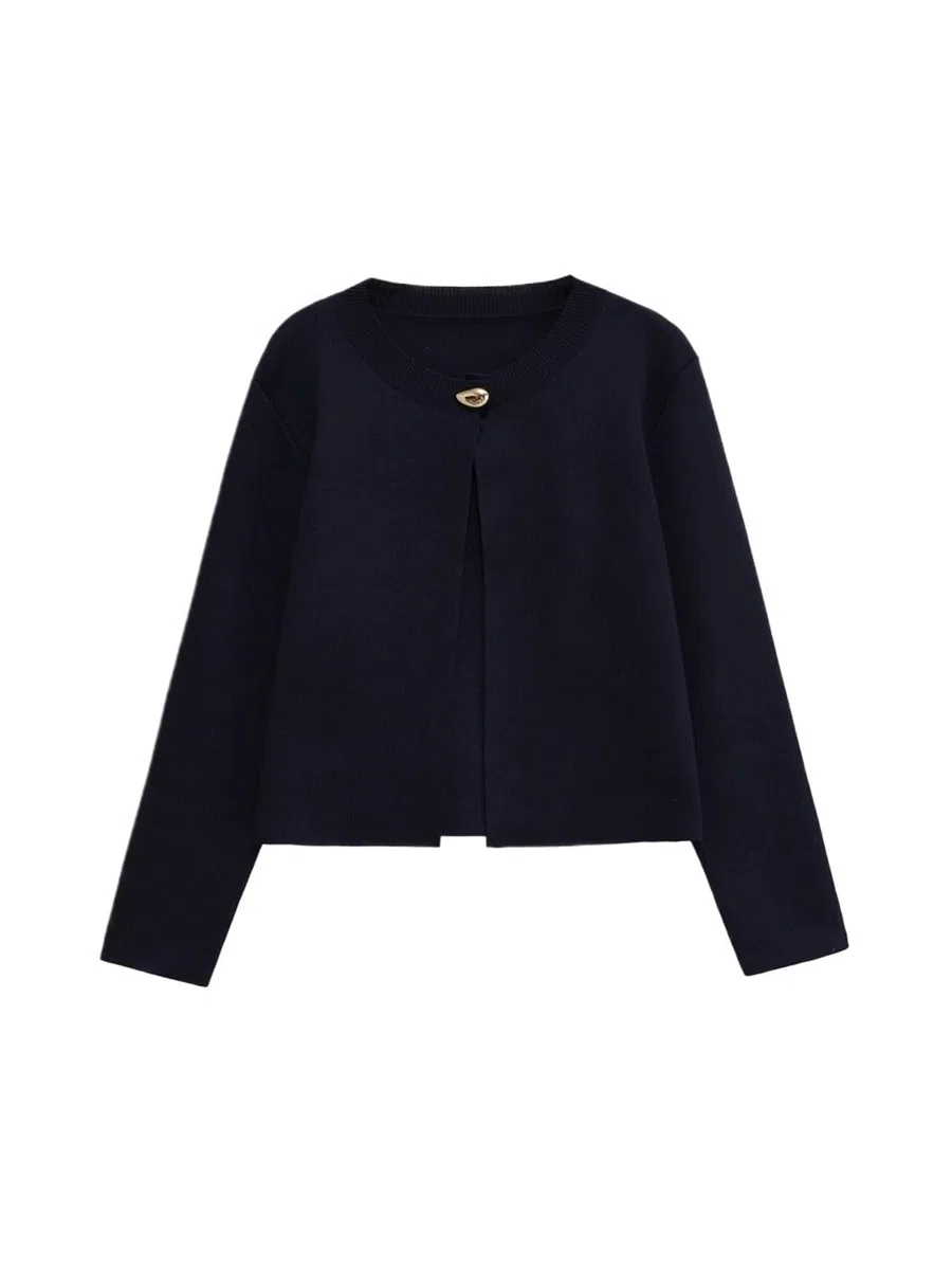 Cárdigan de Punto de Manga Larga con Cuello Redondo y un Solo botón for Uso Diario de principios de otoño, Chaqueta, suéter versátil(L)