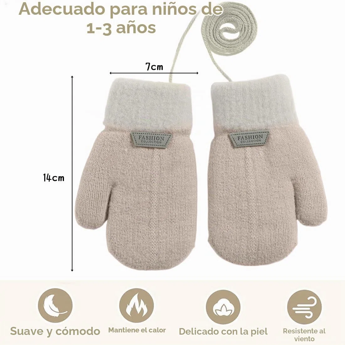NJCXOLA Guantes Invierno Niños Manoplas Guantes Termicos de Punto con Forro Polar Cuerda Cuello para Bebé Niños Niñas 0-3 Años
