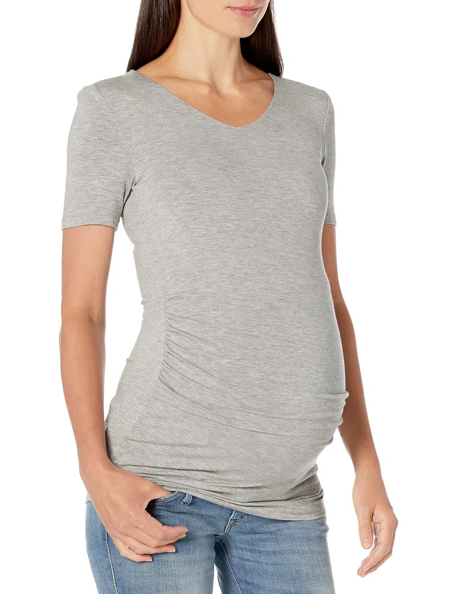 Amazon Essentials Camiseta de Cuello en v Fruncida de Manga Corta de Maternidad Mujer, Pack de 2