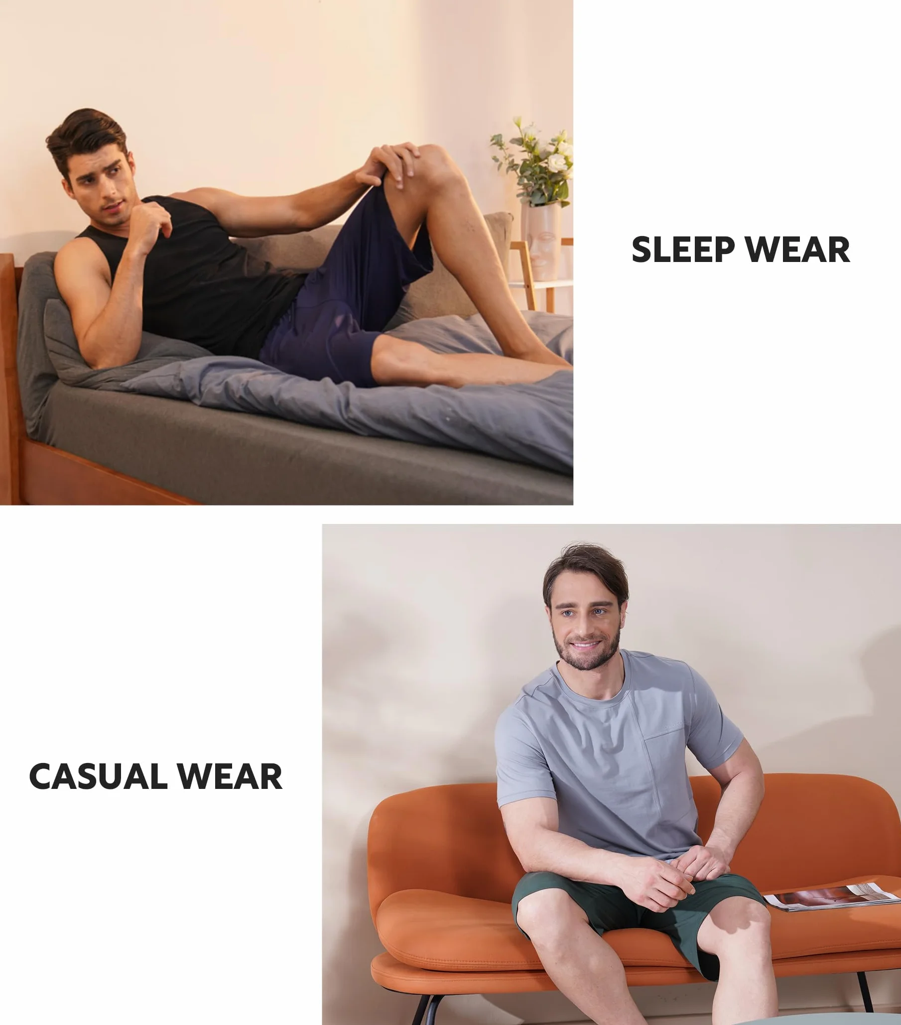 DAVID ARCHY Pantalones de Dormir para Hombre Pantalones Cortos de bambú Pantalones Cortos de Dormir de bambú Suaves, cómodos y Transpirables Pantalones de Dormir con Bolsillos 2 Piezas