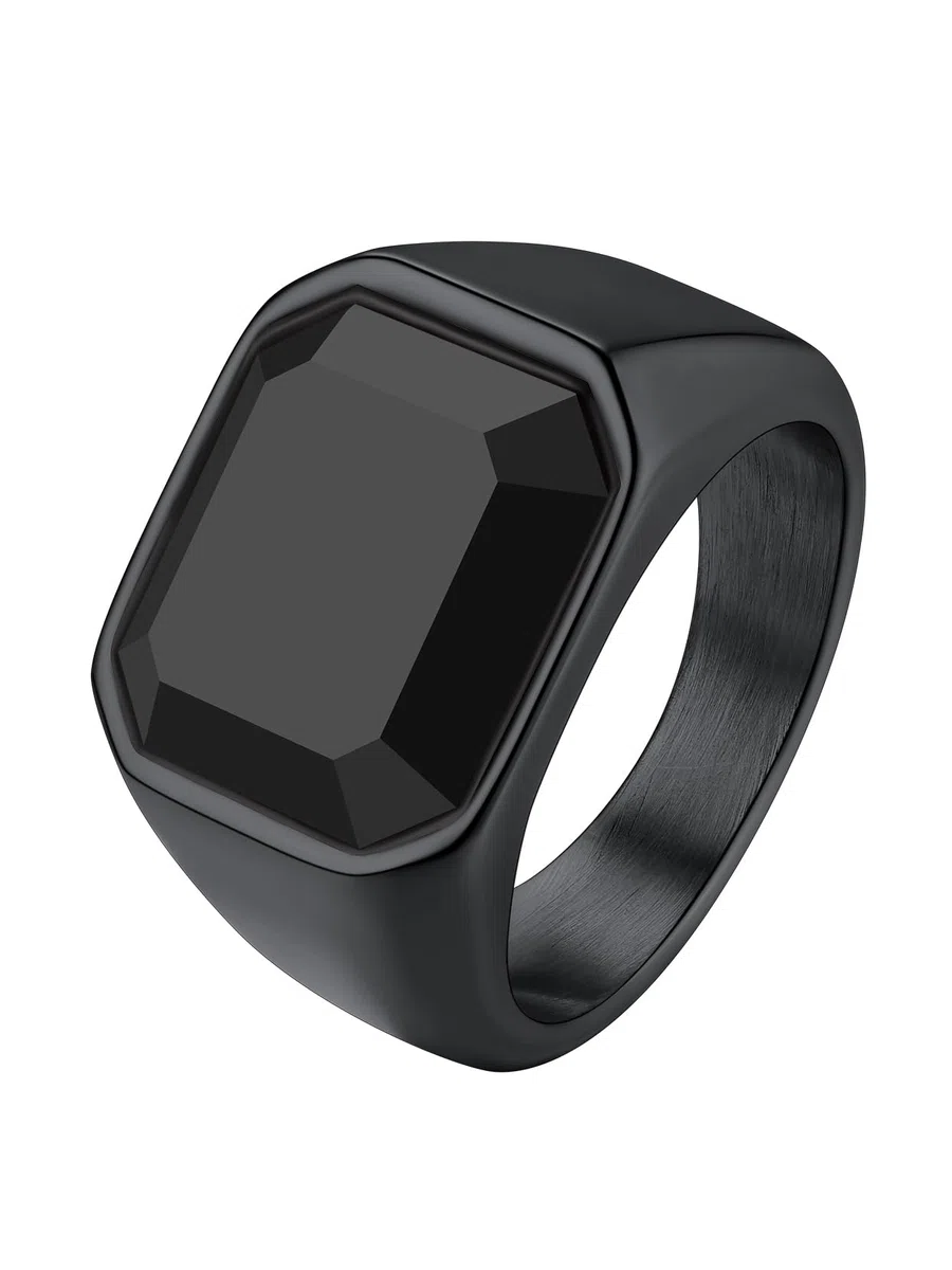 Richsteel Anillos Sello con Onix Negro Grande, Signet Ring, Incluye Caja de Regalo