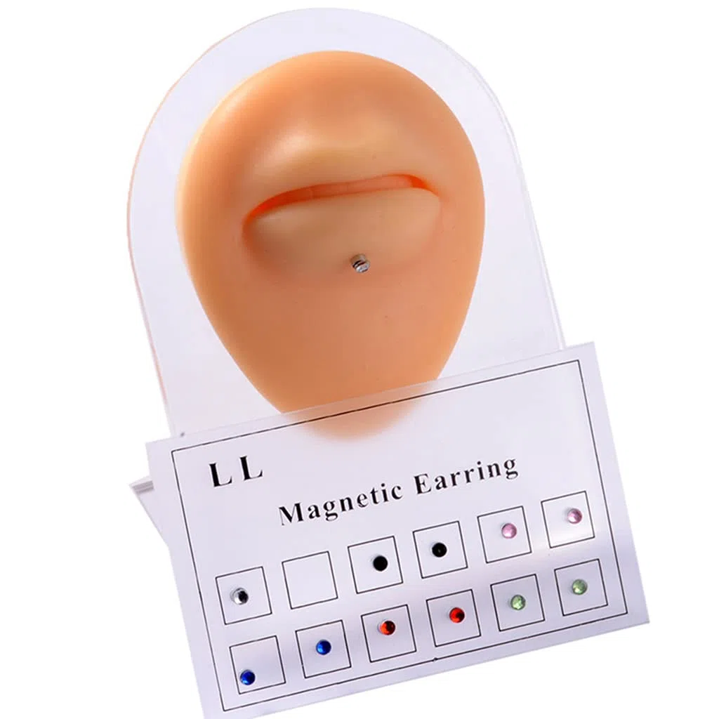 Generic 12 pendientes magnéticos de cristal y estrás, no perforados, joyería para cartílago, labio, labio, nariz, falsos pendientes de trampa