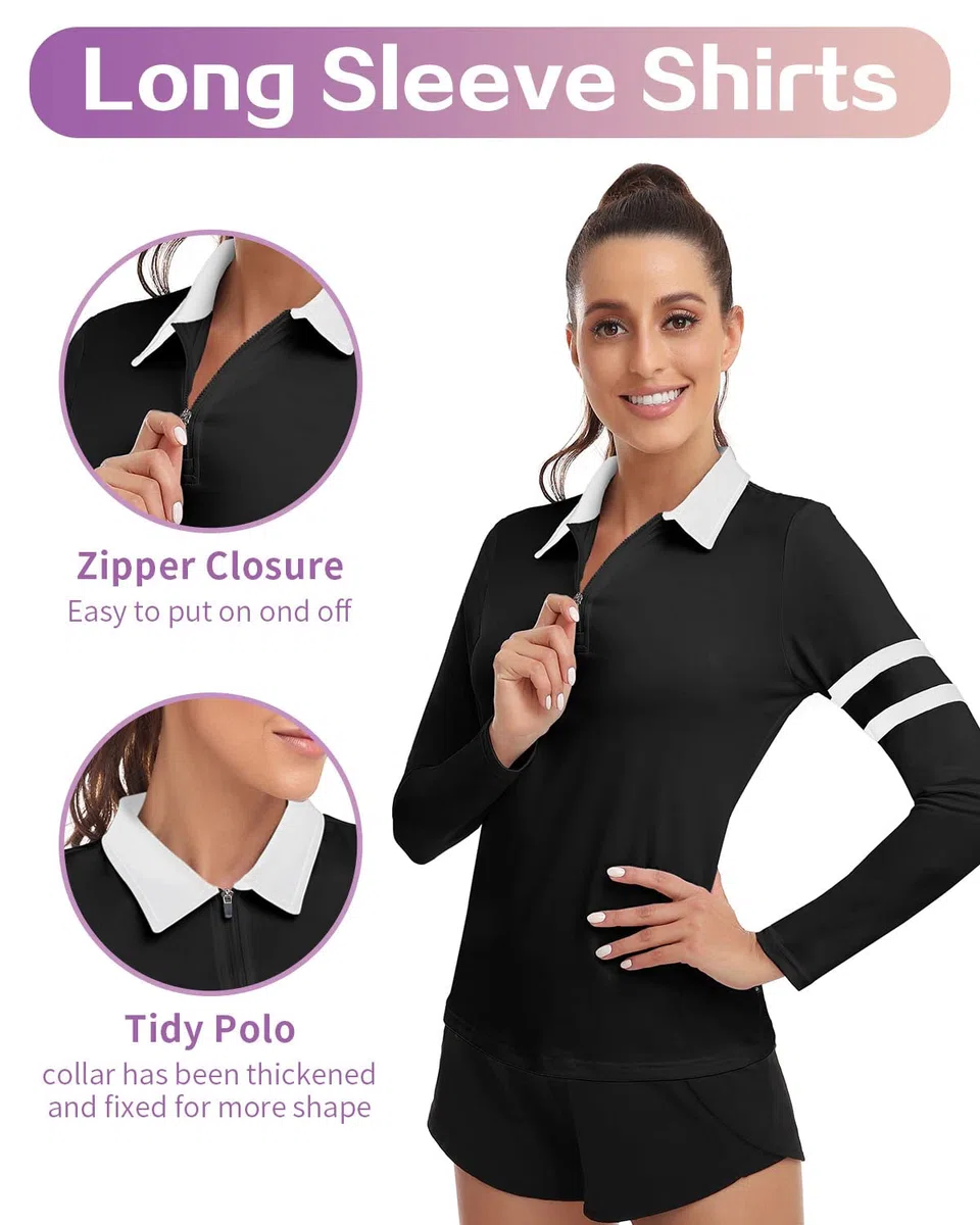 Soneven Polo Camiseta Manga Larga Mujer Deporte Camisetas Golf Polo Shirt Mujer Transpirable Trabajo