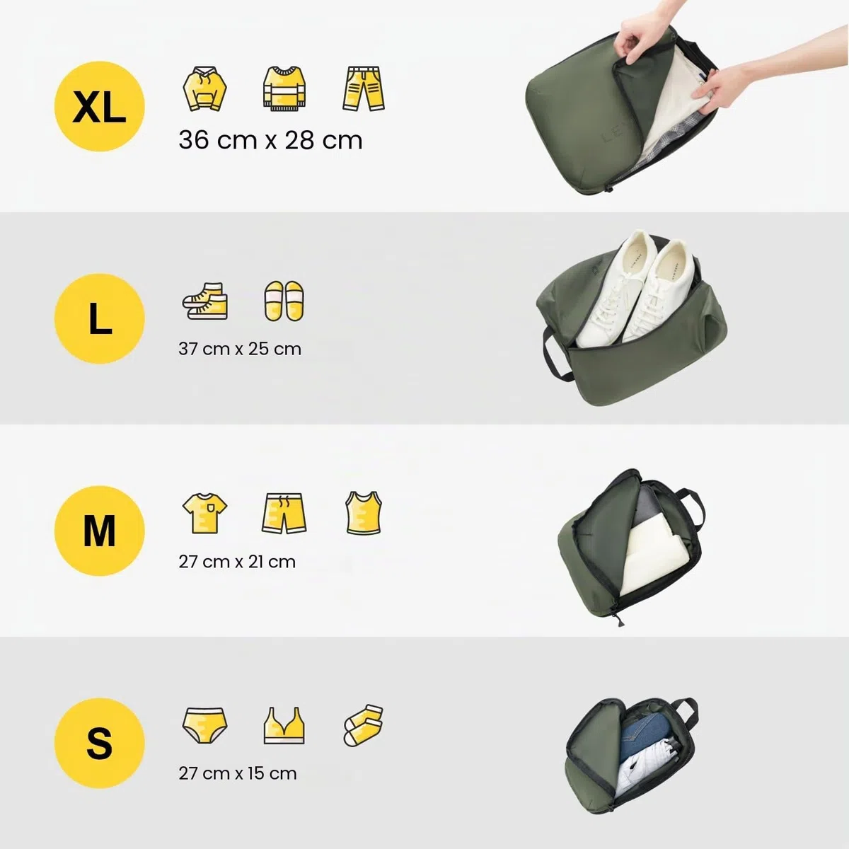 LEVEL8 6 Packing Cubes Extensibles Compresión Viaje Organizador Ropa Verde