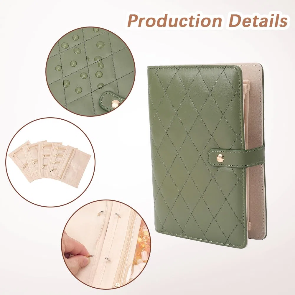 Beebeecraft Organizador de Joyas Portátil de 21.5x15x4.2cm Rectangular Verde con Cremallera Transparente Bolsa de Terciopelo para Anillos Collares Pendientes Regalo para el Día de la Madre
