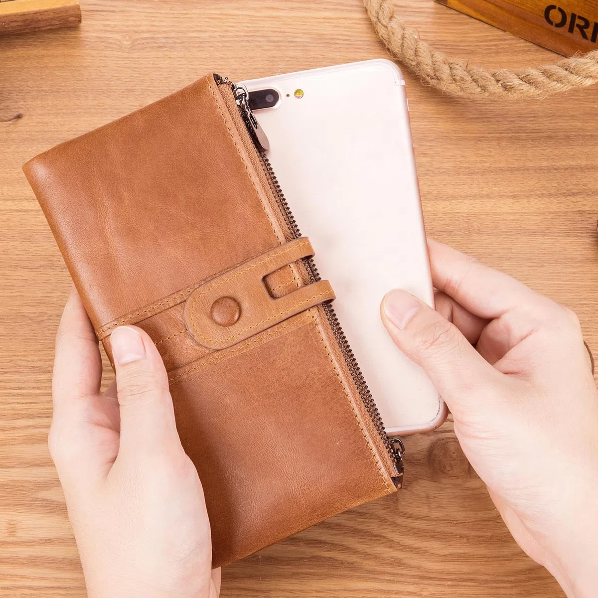 Roulens Cartera de Piel con Cremallera para Mujer con RFID Bloqueo,Monederos para Mujer Cartera de Mujer de Gran Capacidad de Cuero Genuino de Mujer