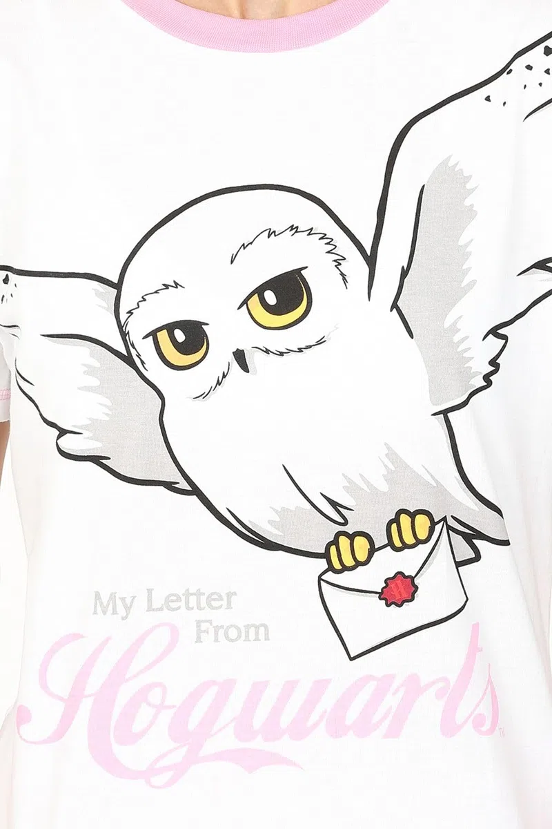 Harry Potter Hedwig I Got My Letter From Hogwarts - Pijama corto para niñas, color blanco y rosa
