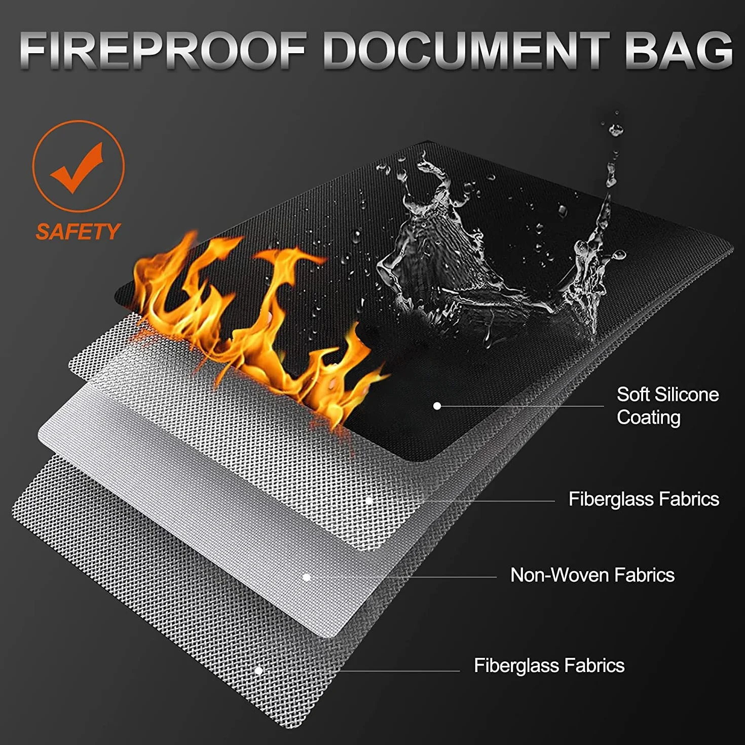 Bolsa de archivo ignífugo de 4 piezas,material de fibra de vidrio de doble capa,bolsa de almacenamiento de seguridad ignífuga e impermeable para proteger objetos de valor, pasaportes, documentos