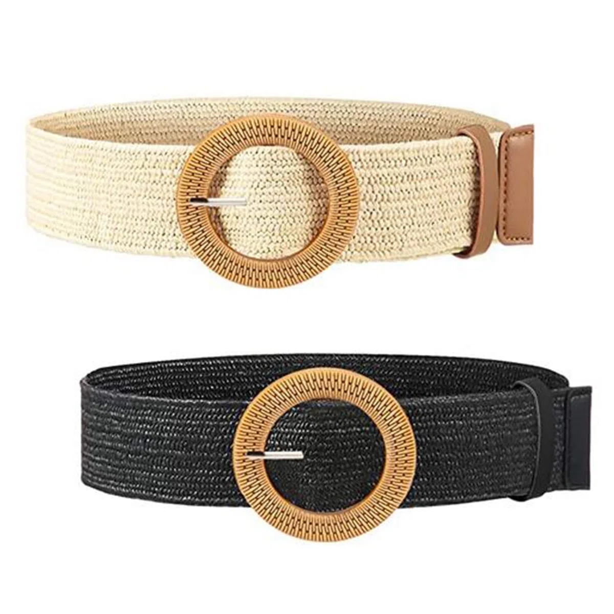 2 Pcs Cinturón Mujer, Cinturón de Rafia de Paja para Mujer, Cinturones de Cintura Elástico de Tejido de Paja para Vestido de Verano, Falda Corta, Estilo Bohemio