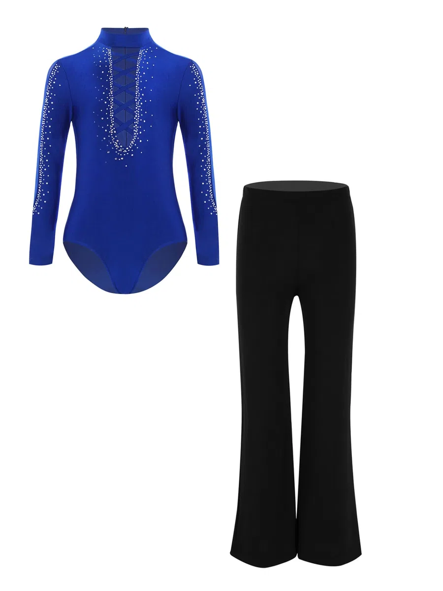 Traje de patinaje artístico para niño (camisa de leotardo y pantalones de danza, conjunto de danza latina