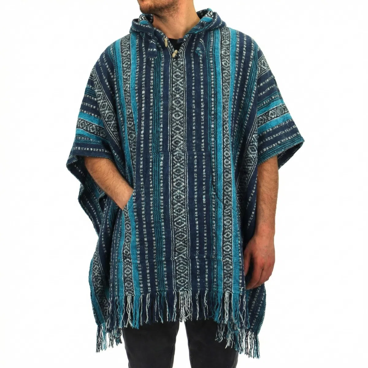 LOUDelephant - Poncho con capucha estilo mexicano Gheri 100 % tejido de algodón