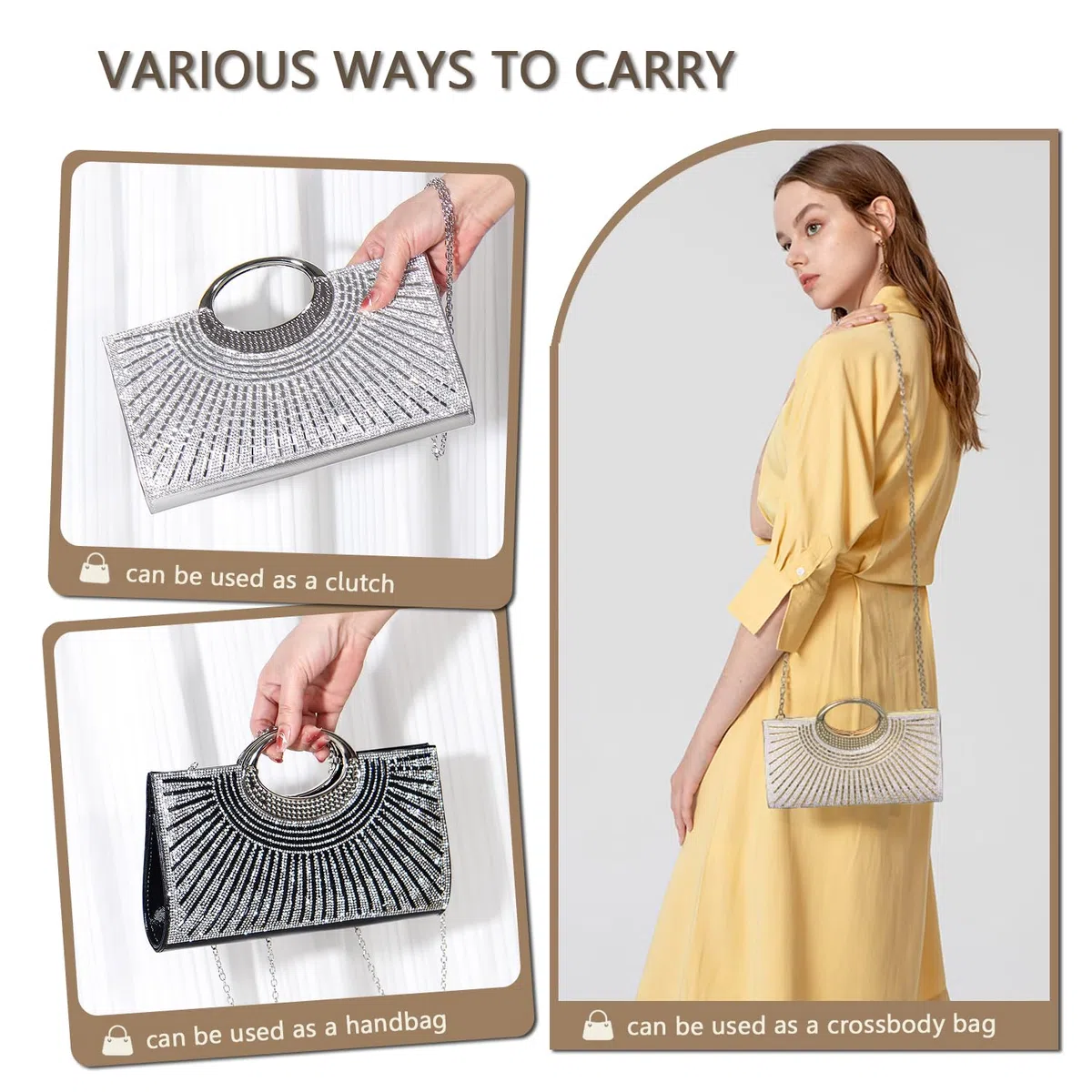 Pahajim Bolsos de Fiesta y Ceremonia Bolso Noche Mujer Pequeño Bolso de Mano con Brillantes Pedreria Carteras Clutch para Boda Novia Banquete Galas