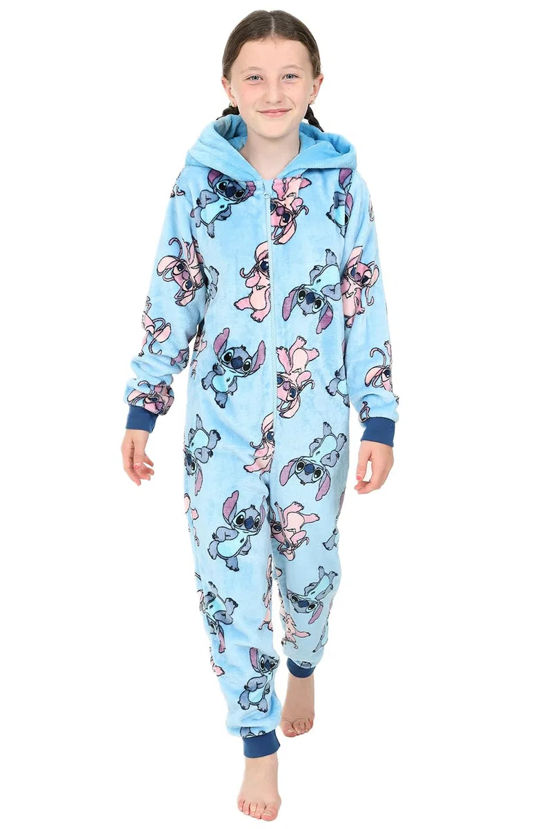 Disney Pijama de forro polar para niñas Lilo and Stitch & Angel Blue All in One