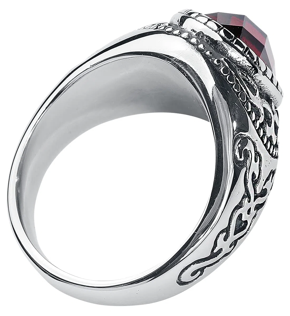 etNox hard and heavy Dark Ruby Unisex Anillo plateado/rojo acero inoxidable