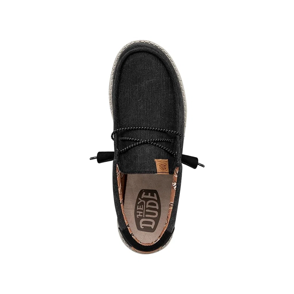 HEYDUDE Men Wally Washed Canvas Black Casual Moccasin 43 EU
