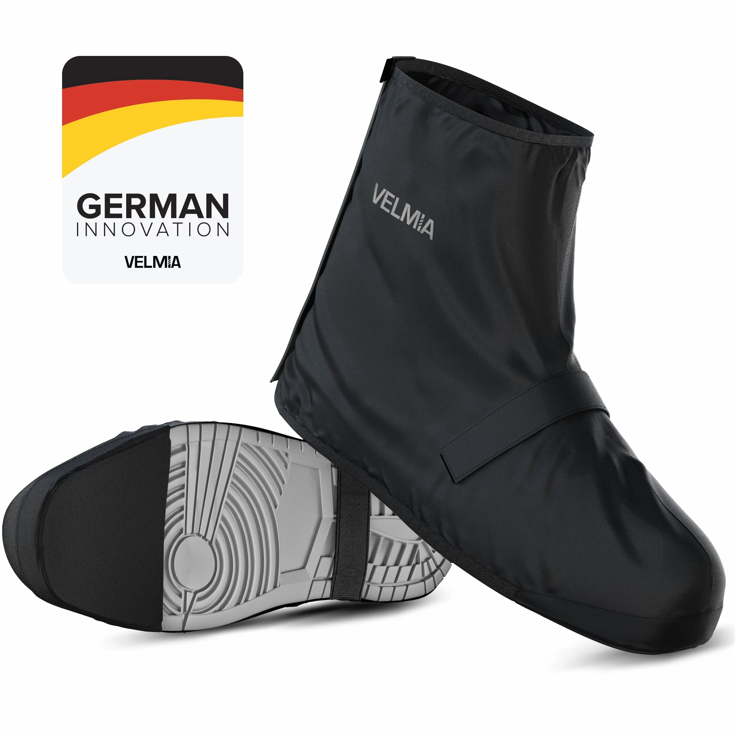 Velmia zapatos de protección contra la lluvia bicicleta con material reflectante y puntera reforzada I zapato cubre impermeable negro lluvia overshoes bicicleta