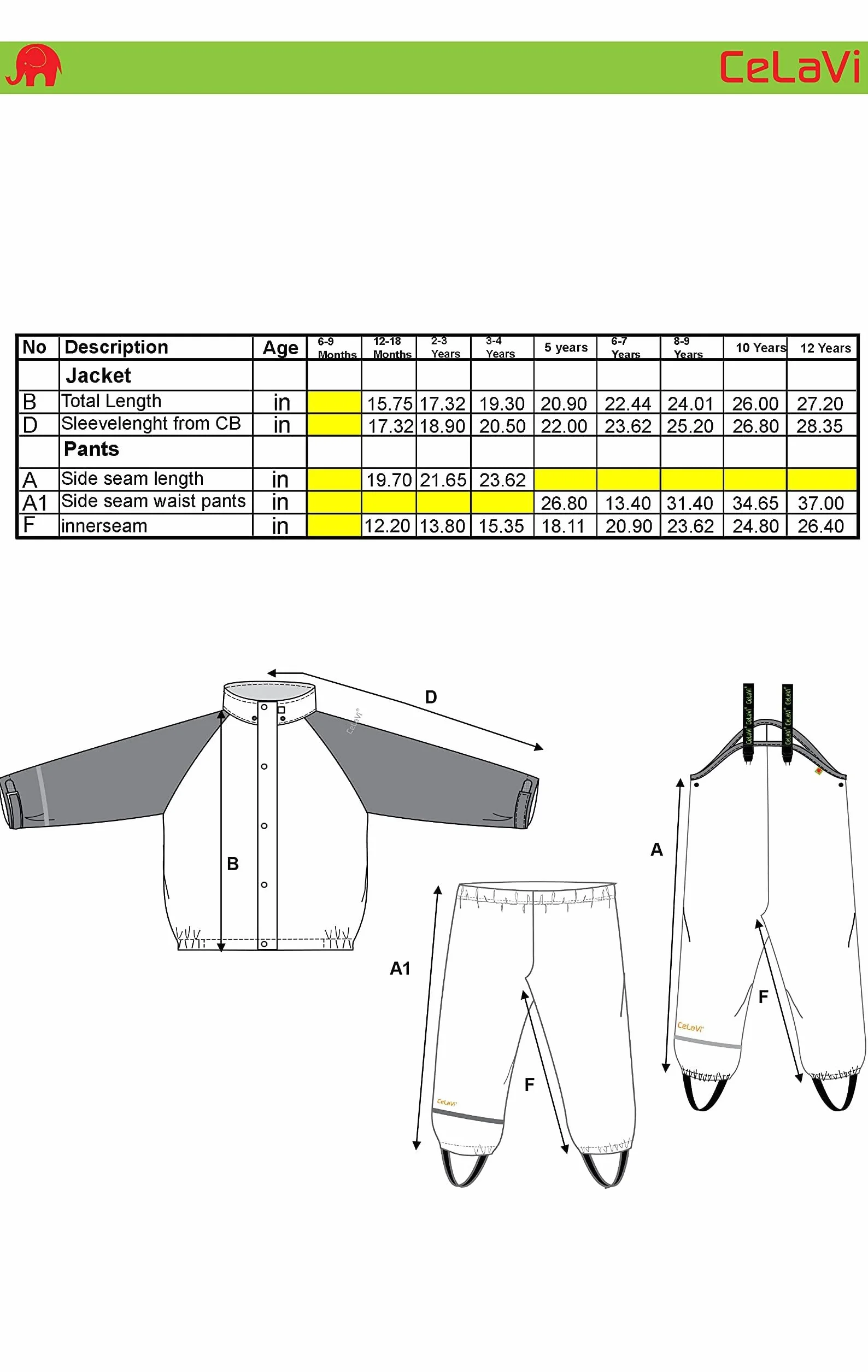 Celavi Celavi Rainwear Set CeLaVi Conjunto básico de ropa de lluvia - PU sólido Unisex niños (Pack de 1)