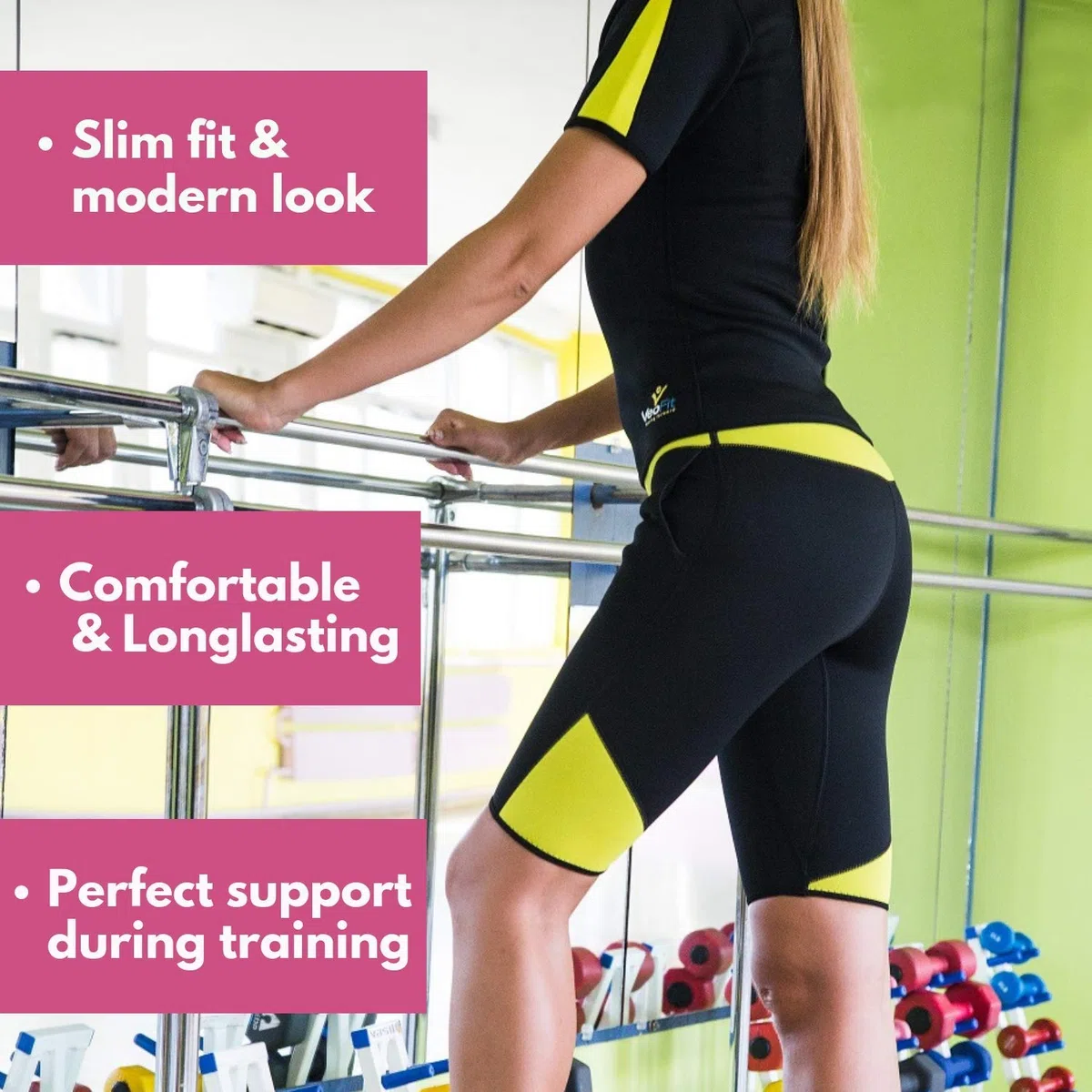 VeoFit Short de Sudoración Adelgazante Objetivo Vientre Llano, Muslos Delgados y Nalgas Tonificadas - OFRECIDOS: Funda + Guía per Ponerse en Forma con Programa Fitness y Consejos Nutrición