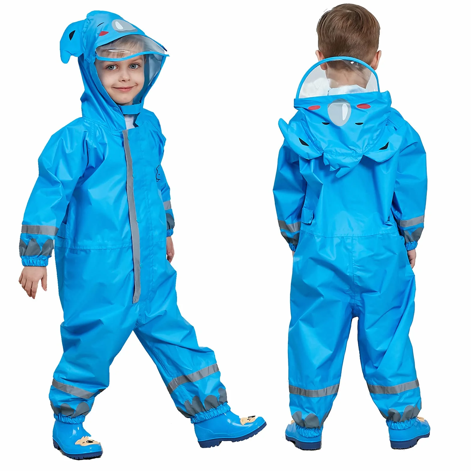 Impermeable Chaquetas Lluvia Capucha Niña Niño Chubasqueros Infantil Traje de Lluvia Mono Grande Poncho Escuela Running Reflectante Capa Unisexo Amarillo Azul Rosa Verde 3-10 años
