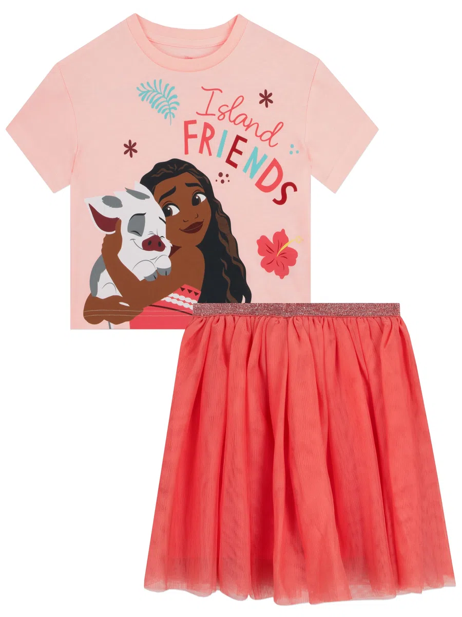 Disney Camiseta Niña Moana Con Pua, Conjunto Niña Con Camiseta Y Falda Tutu, Ropa Verano