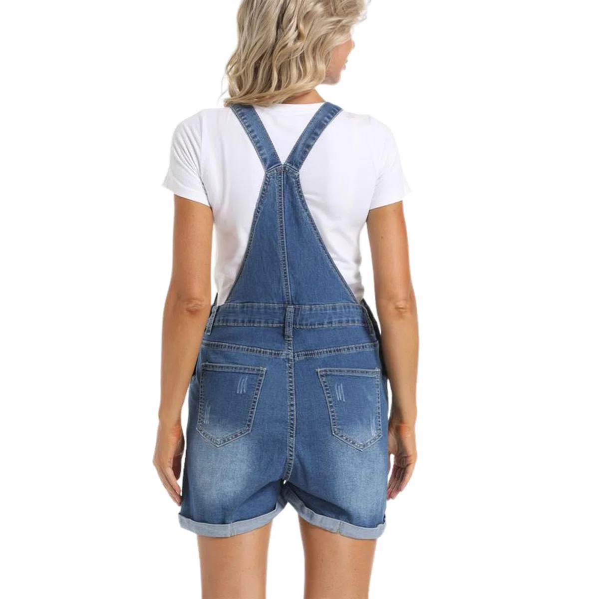 ENEN Peto de Premamá Corto para Mujer Embarazada - Mono de Maternidad de Vaquero con Tirantes Ajustables, Pantalones Cortos de Embarazo Sueltos para Verano con Bolsillos