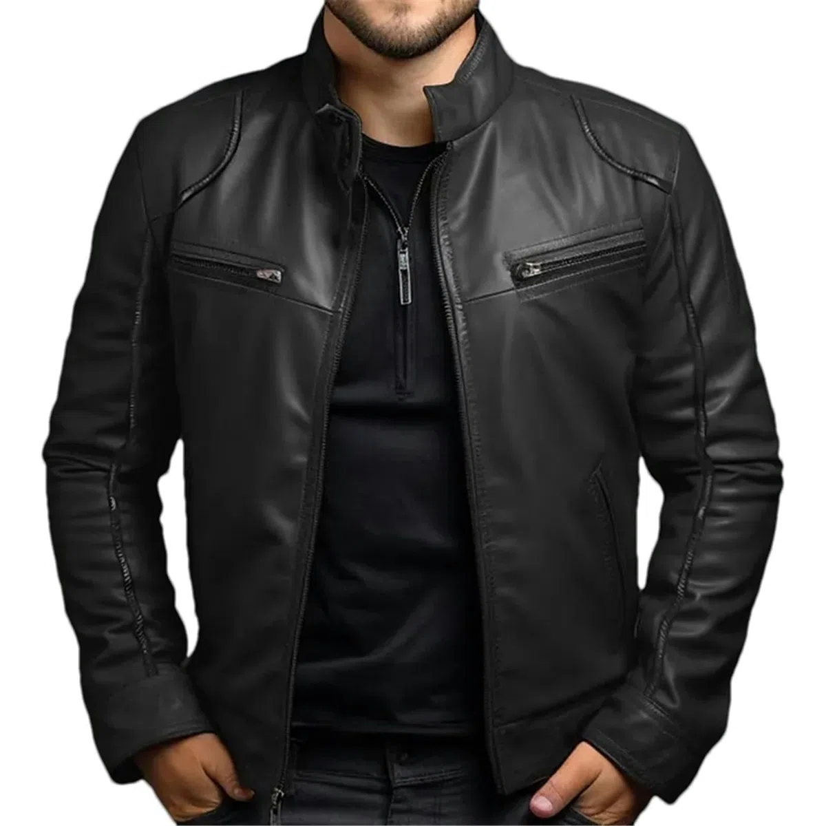 Primavera Verano Ropa Hombre Chaqueta de Cuero Hombre Cuello Alto Punk Abrigo de Cuero Hombre Primavera y Otoño Chaqueta de Cuero