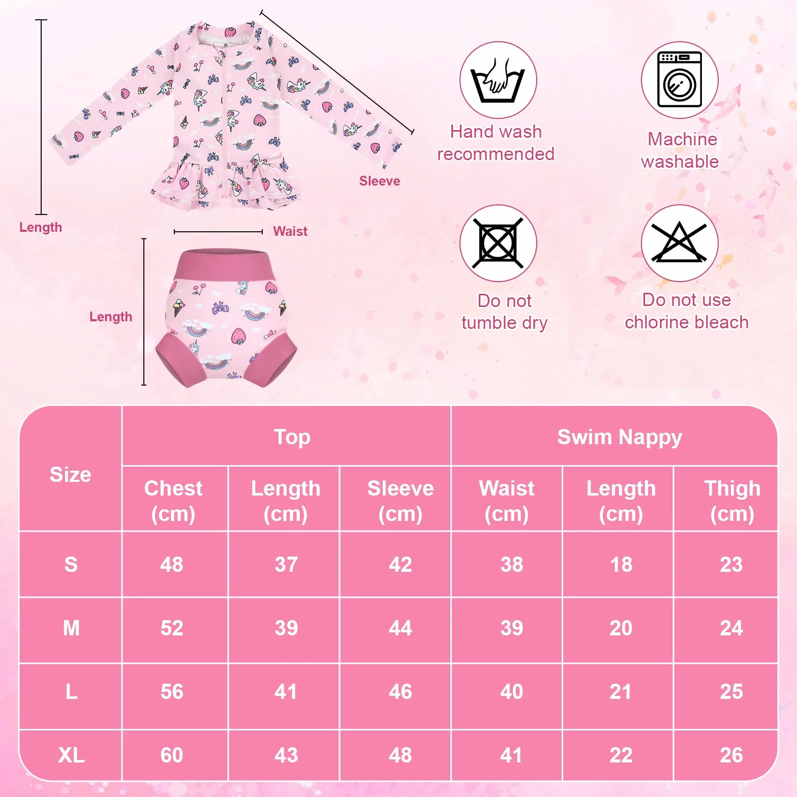 FLYISH DIRECT Traje de baño Infantil bebé niño de 2 Piezas Anti-UV, UPF 50+ Niña Camiseta Natación Manga Larga con Cremallera + Pañal Natación Reutilizable, Rashguard Niño Secado Rápido