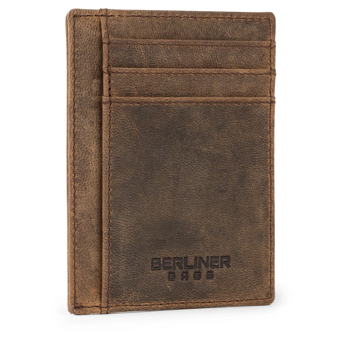 Berliner Bags Karl Tarjetero de Piel Vintage Hombre con RFID y Ventana DNI | Marrón Billetera De Cuero Slim Más De 6 Tarjetas Bolsillo Oculto Con Protección Nfc Estilo Único Elegante Práctico Y Fino