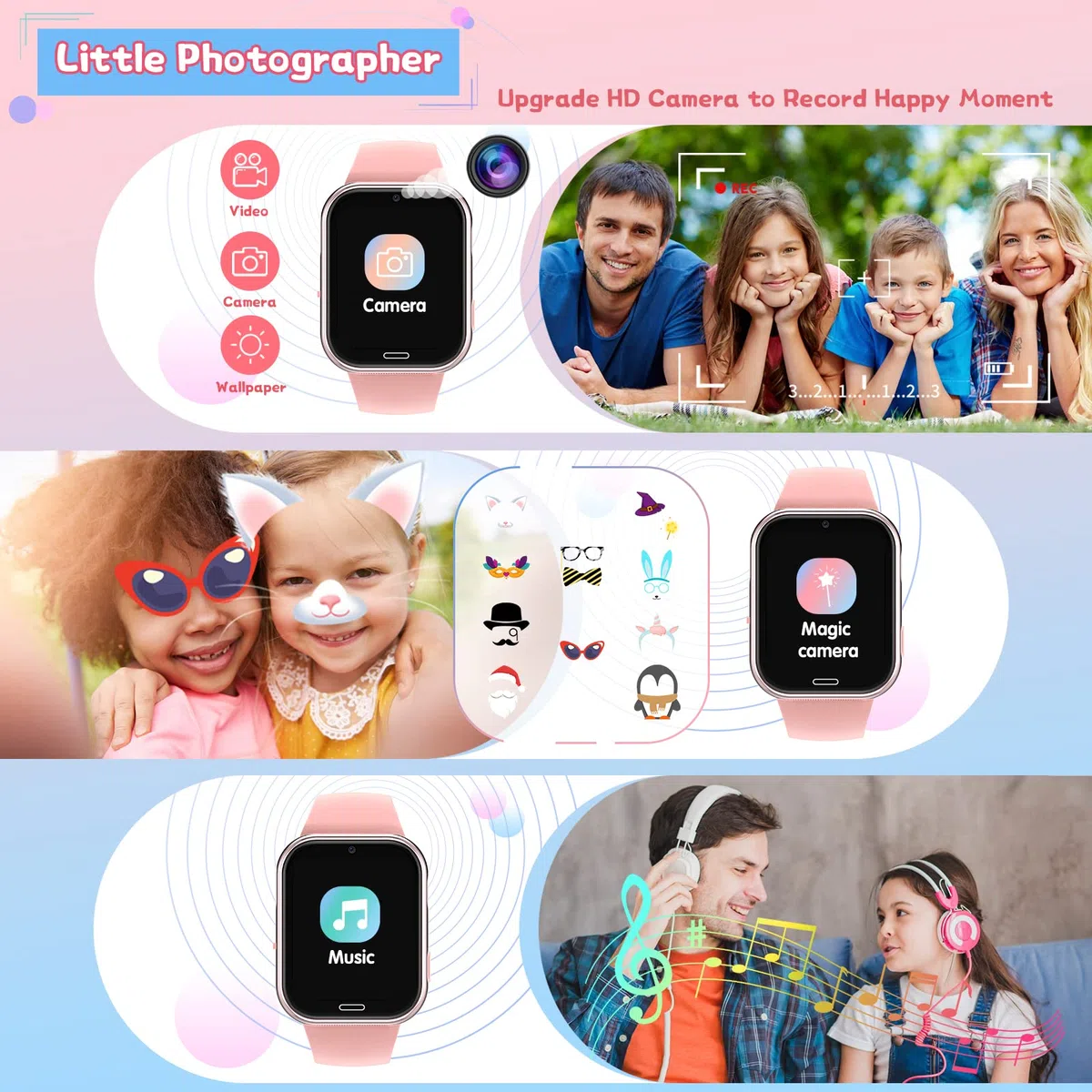 Lylica Reloj Inteligente Niños - Smartwatch Niño para y Niña con Podómetro, 19 Juegos, Llamadas, SOS, Música, Linterna, Juguetes para niños de 3-12 años Navidad Cumpleaños Regalo (Rosa)