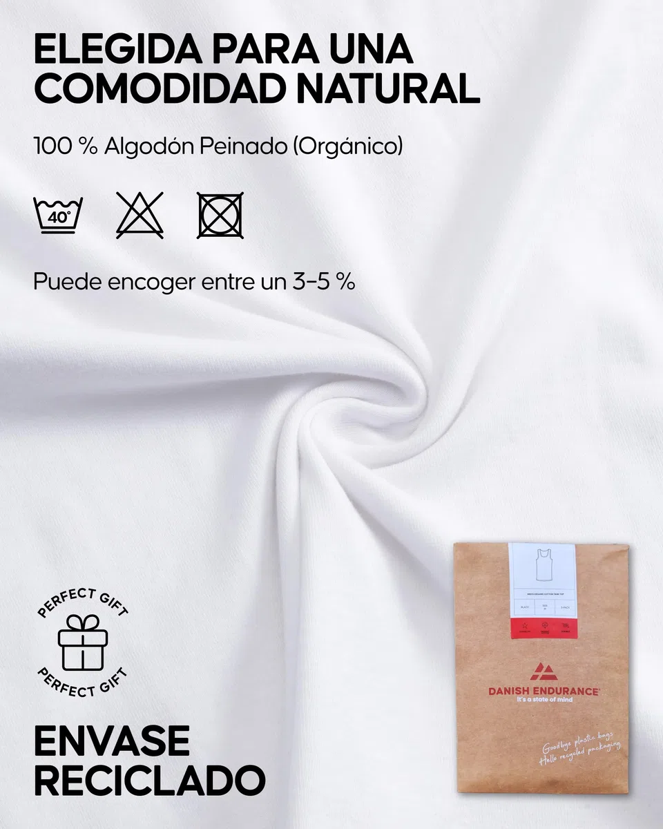 DANISH ENDURANCE Camiseta de Tirantes Hombre Algodón Orgánico, 3 Pack