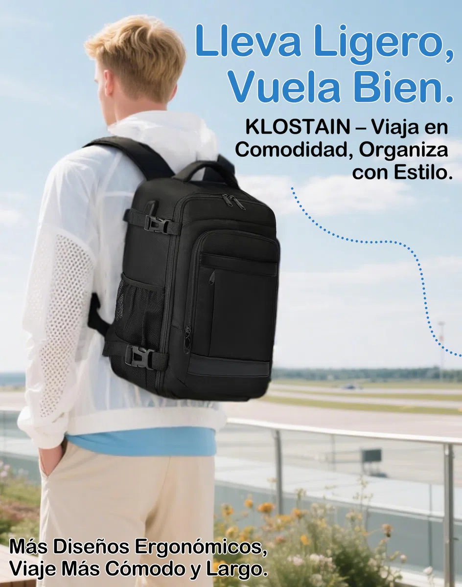 KLOSTAIN Mochila Viaje Cabina Avion 40x20x25 para Ryanair 20L Mochila Cabina Equipaje de Mano Bolso Mochilas Hombre para Portatil Negro