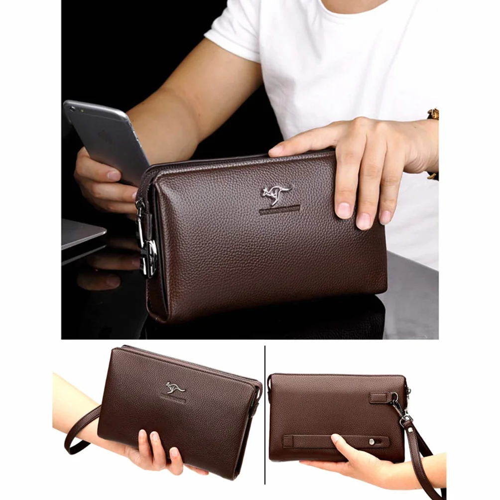 Bolsos Bloqueo De Código, Bolso De Mano para Hombre De Cuero Carteras Mu?eca Embrague De Piel Grande Monedero con Cremallera para Tarjetero Llaves Monedas Dinero