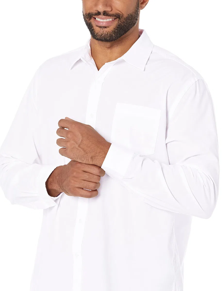 Amazon Essentials Hombre Camisa Informal de Popelina con Manga Larga y Corte Recto